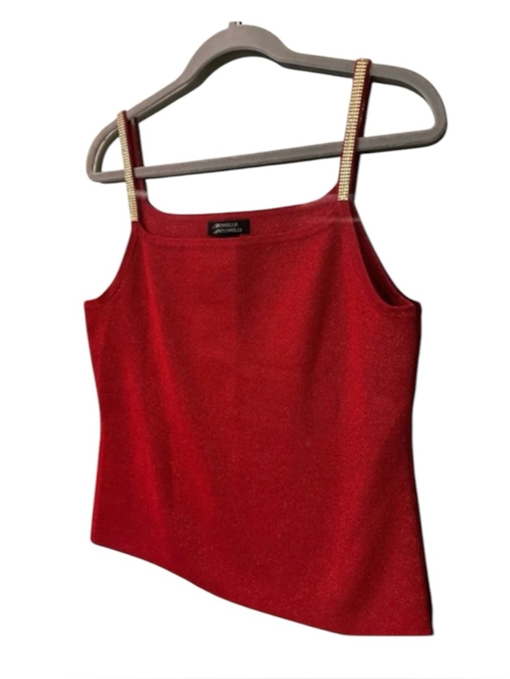 MICHELLE ANTONELLI SILK METALLIC Blouse‎ Red Size Large Beaded